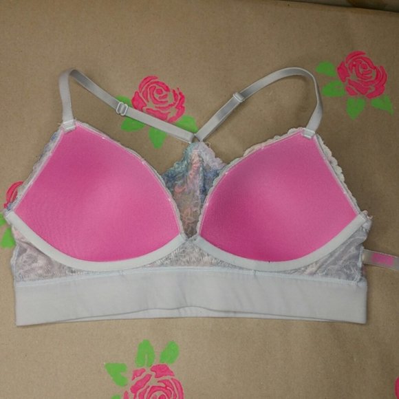 VS PINK Watercolor Blue Floral Lace Bralette M - Picture 4 of 8